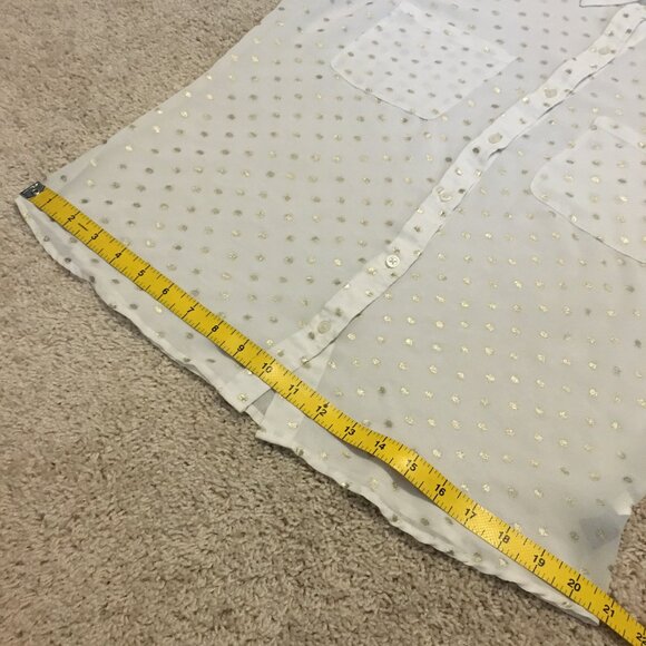 Disco Polka White Sheer Gold Polka Dot Button Down Dress Shirt - Picture 12 of 16